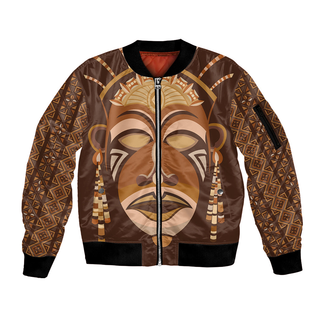 African Women Sleeve Zip Bomber Jacket Tribal Ethnic Mask - Wonder Print Shop