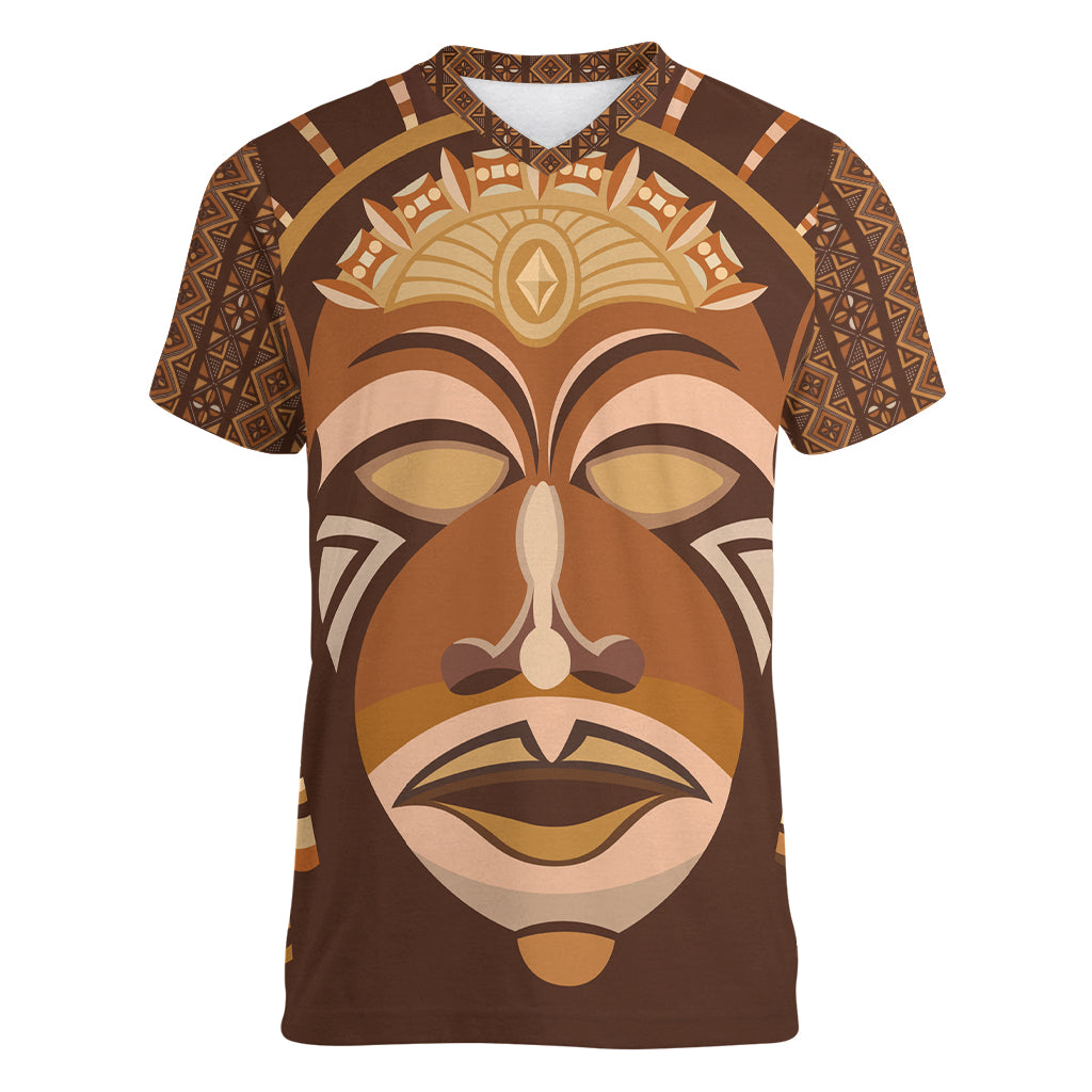 African Women Women V Neck T Shirt Tribal Ethnic Mask - Wonder Print Shop