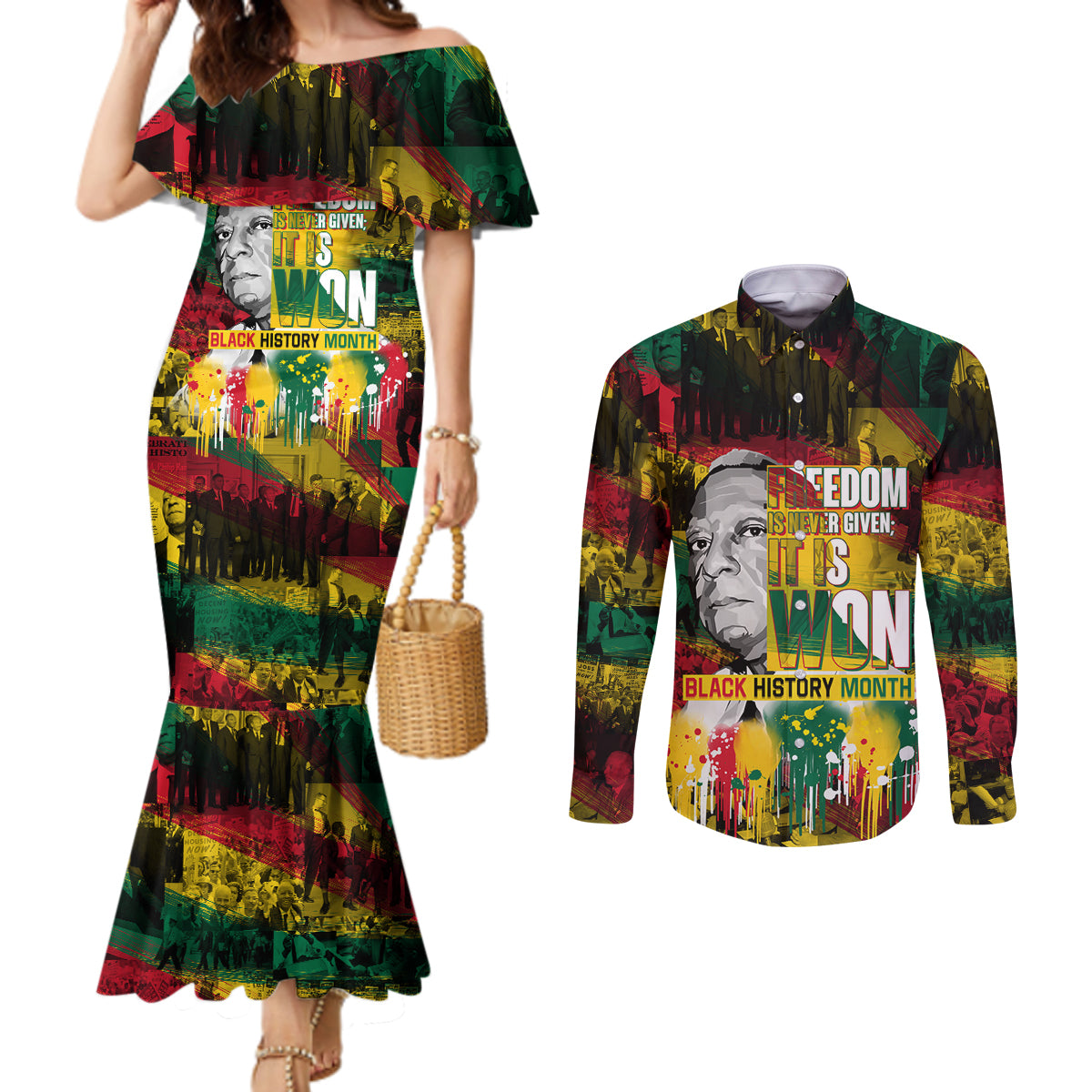 Freedom Is Never Given It Is Won Couples Matching Mermaid Dress and Long Sleeve Button Shirt Asa Philip Randolph