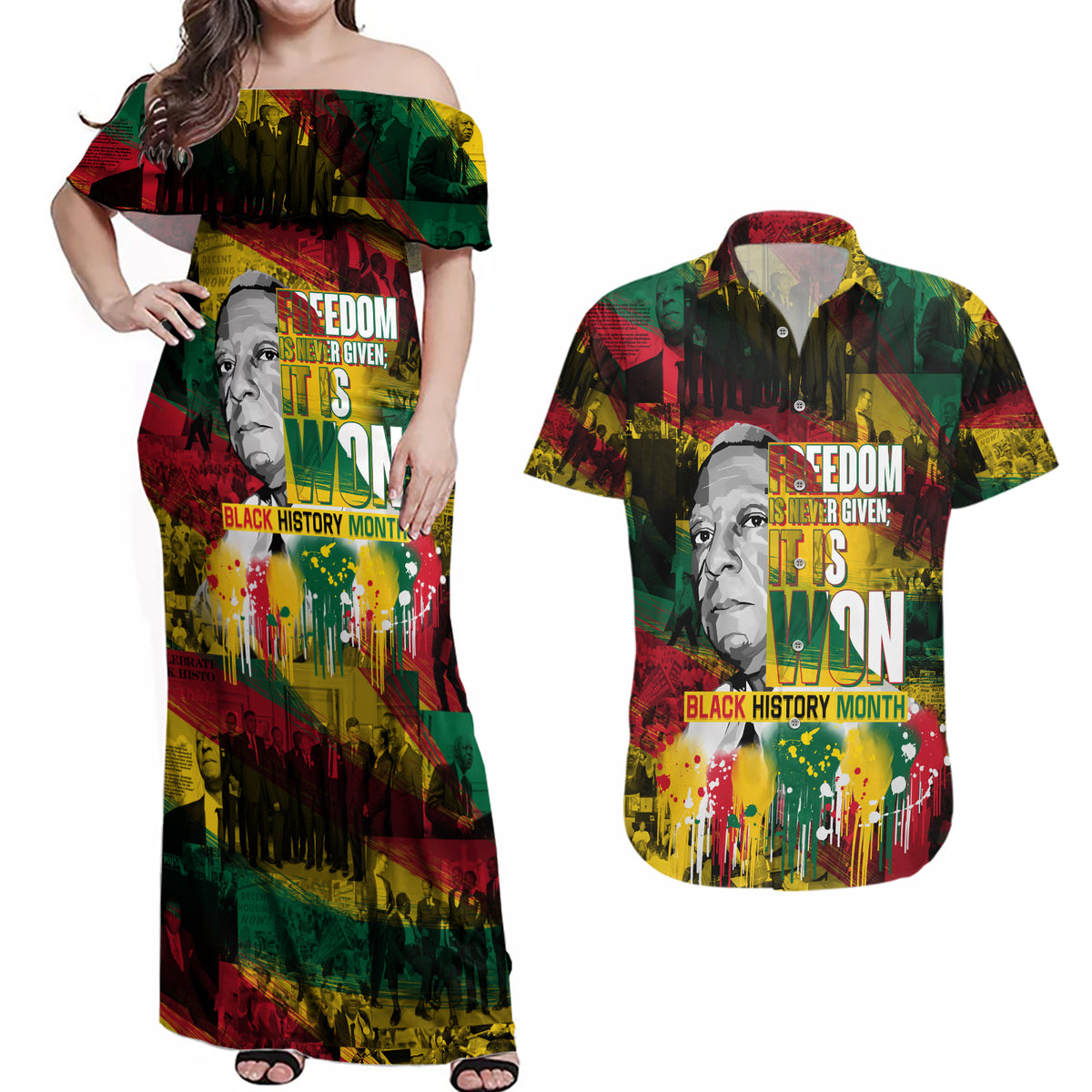 Freedom Is Never Given It Is Won Couples Matching Off Shoulder Maxi Dress and Hawaiian Shirt Asa Philip Randolph - Wonder Print Shop