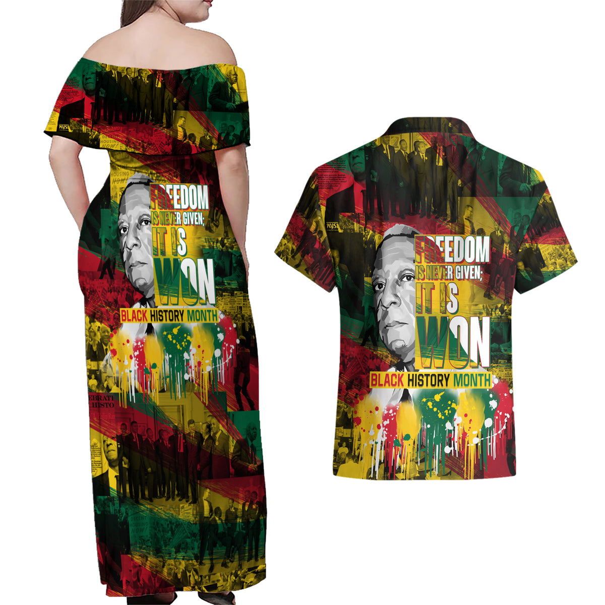 Freedom Is Never Given It Is Won Couples Matching Off Shoulder Maxi Dress and Hawaiian Shirt Asa Philip Randolph - Wonder Print Shop