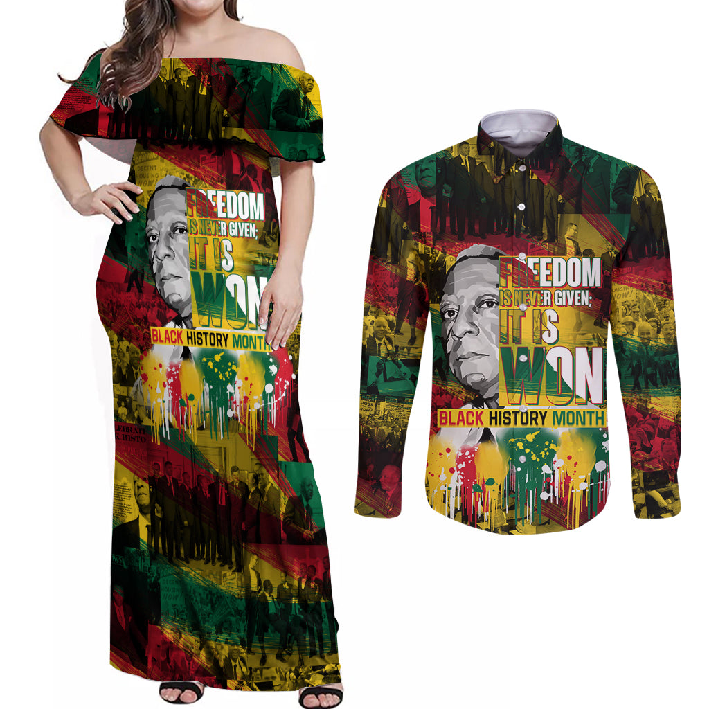 Freedom Is Never Given It Is Won Couples Matching Off Shoulder Maxi Dress and Long Sleeve Button Shirt Asa Philip Randolph - Wonder Print Shop