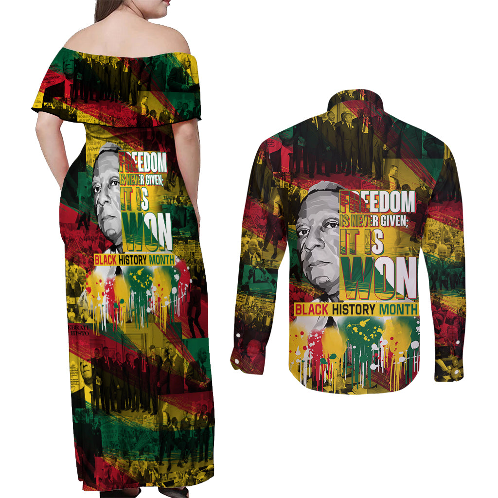 Freedom Is Never Given It Is Won Couples Matching Off Shoulder Maxi Dress and Long Sleeve Button Shirt Asa Philip Randolph - Wonder Print Shop
