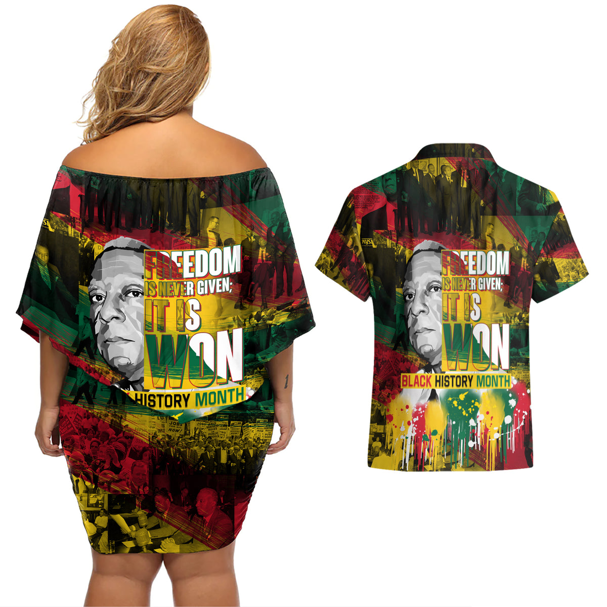 Freedom Is Never Given It Is Won Couples Matching Off Shoulder Short Dress and Hawaiian Shirt Asa Philip Randolph - Wonder Print Shop