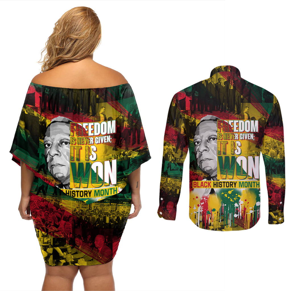 Freedom Is Never Given It Is Won Couples Matching Off Shoulder Short Dress and Long Sleeve Button Shirt Asa Philip Randolph - Wonder Print Shop