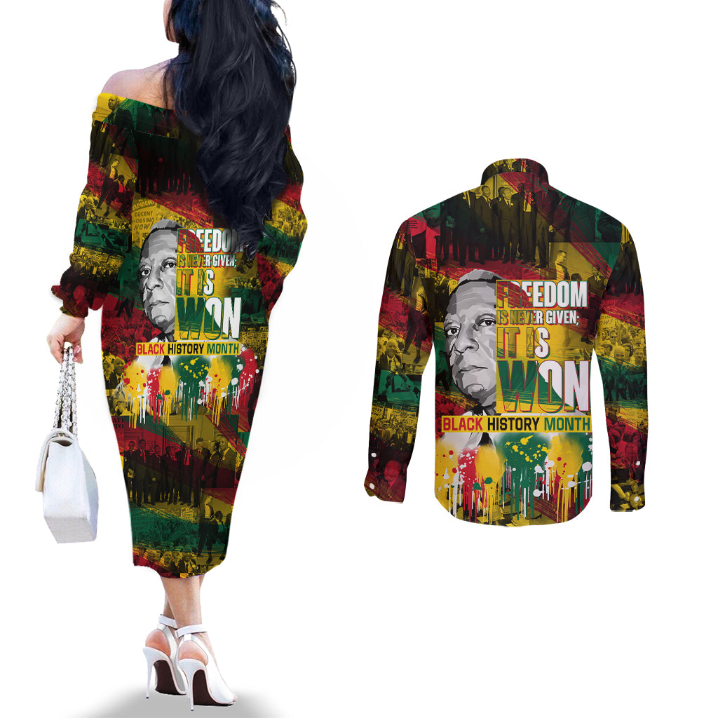 Freedom Is Never Given It Is Won Couples Matching Off The Shoulder Long Sleeve Dress and Long Sleeve Button Shirt Asa Philip Randolph