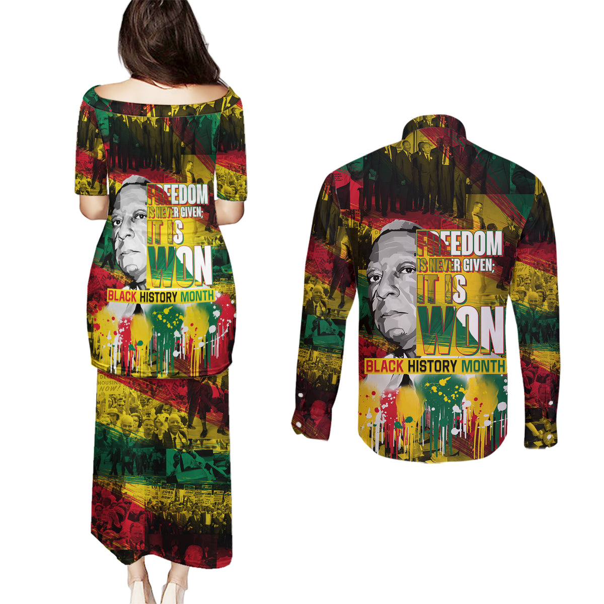 Freedom Is Never Given It Is Won Couples Matching Puletasi and Long Sleeve Button Shirt Asa Philip Randolph - Wonder Print Shop