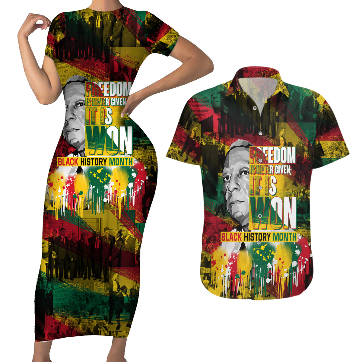 Freedom Is Never Given It Is Won Couples Matching Short Sleeve Bodycon Dress and Hawaiian Shirt Asa Philip Randolph - Wonder Print Shop