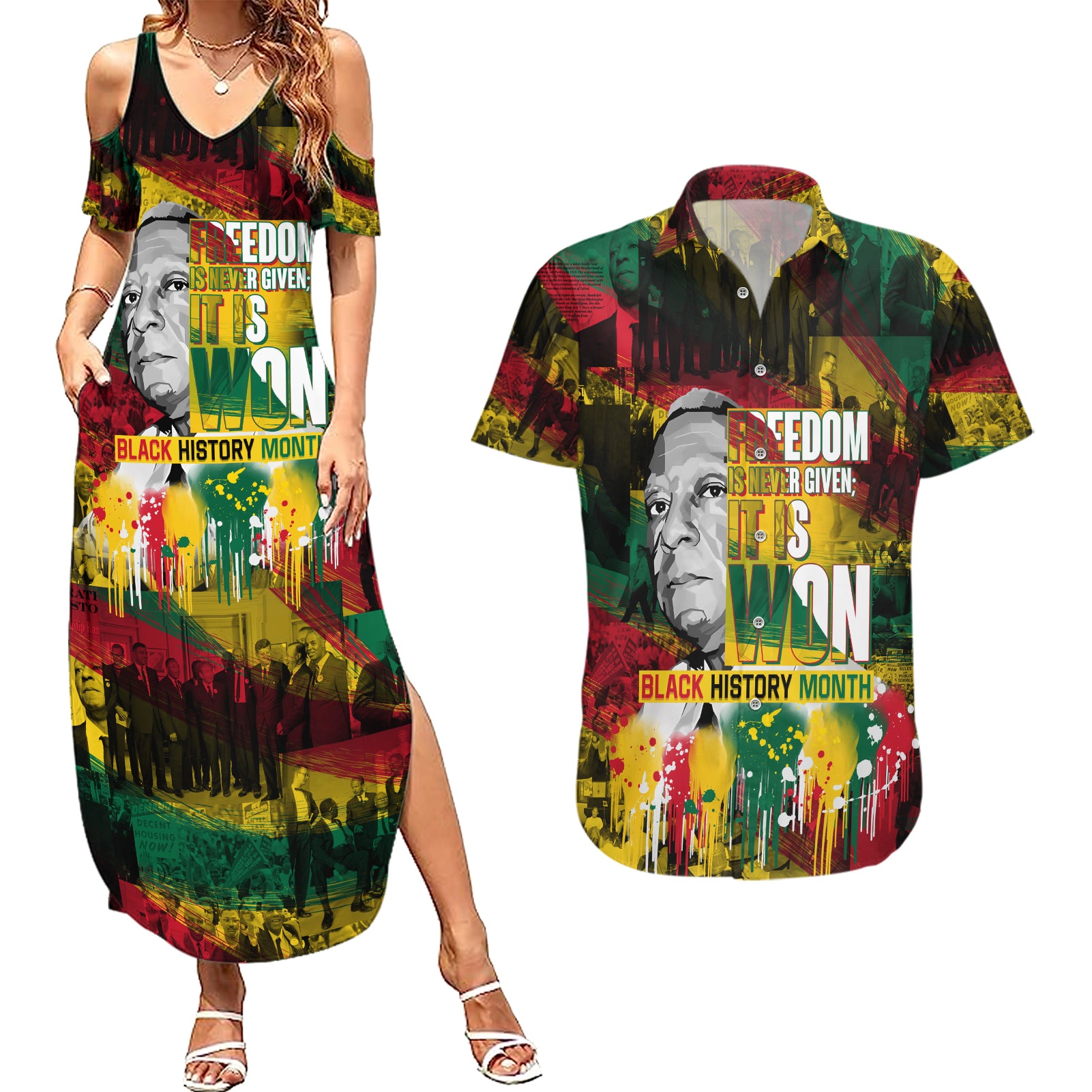 Freedom Is Never Given It Is Won Couples Matching Summer Maxi Dress and Hawaiian Shirt Asa Philip Randolph - Wonder Print Shop