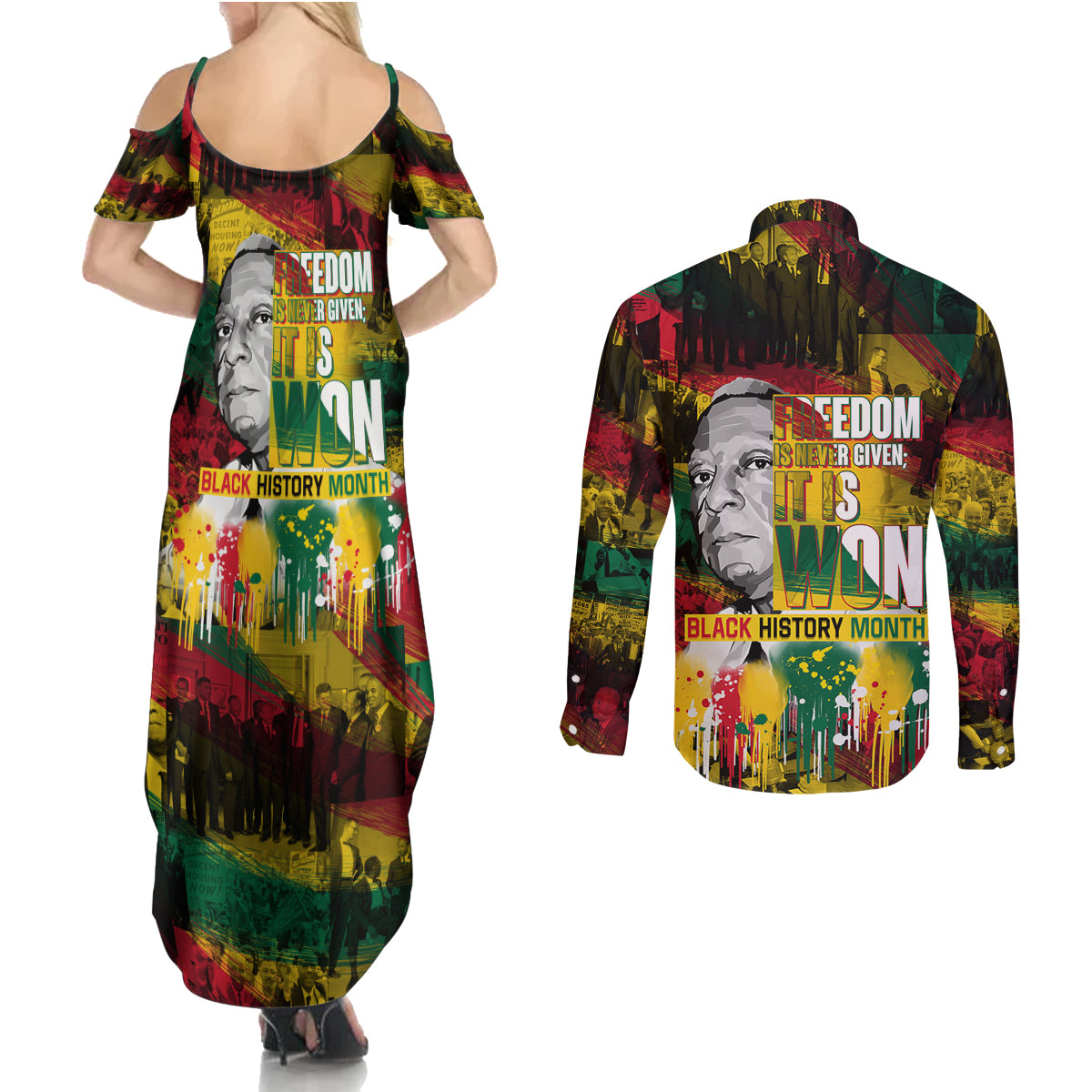 Freedom Is Never Given It Is Won Couples Matching Summer Maxi Dress and Long Sleeve Button Shirt Asa Philip Randolph - Wonder Print Shop