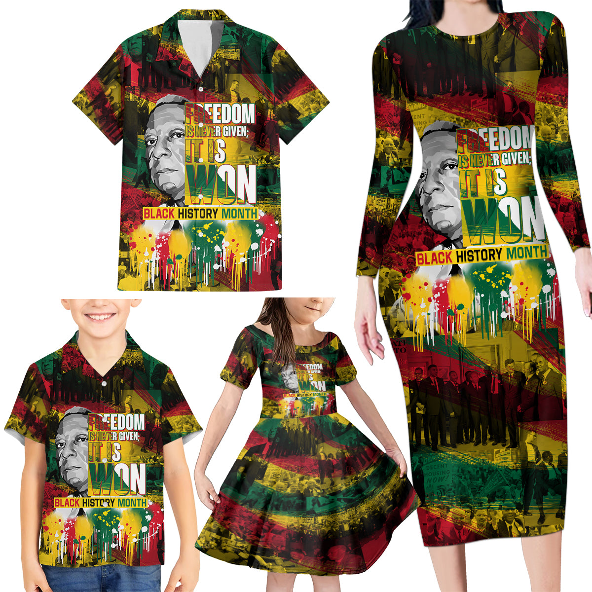 Freedom Is Never Given It Is Won Family Matching Long Sleeve Bodycon Dress and Hawaiian Shirt Asa Philip Randolph - Wonder Print Shop