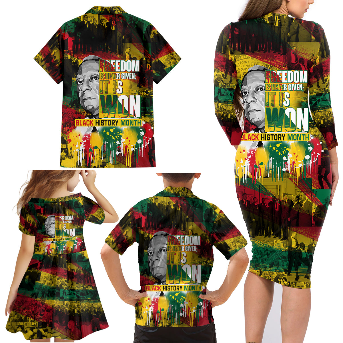 Freedom Is Never Given It Is Won Family Matching Long Sleeve Bodycon Dress and Hawaiian Shirt Asa Philip Randolph - Wonder Print Shop