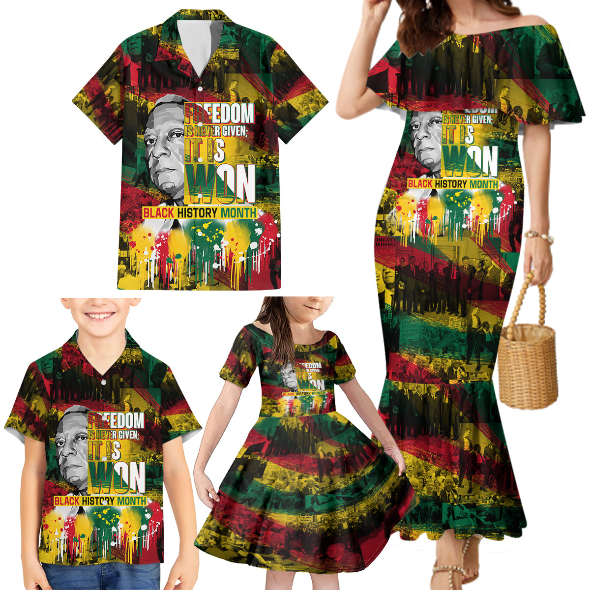Freedom Is Never Given It Is Won Family Matching Mermaid Dress and Hawaiian Shirt Asa Philip Randolph - Wonder Print Shop