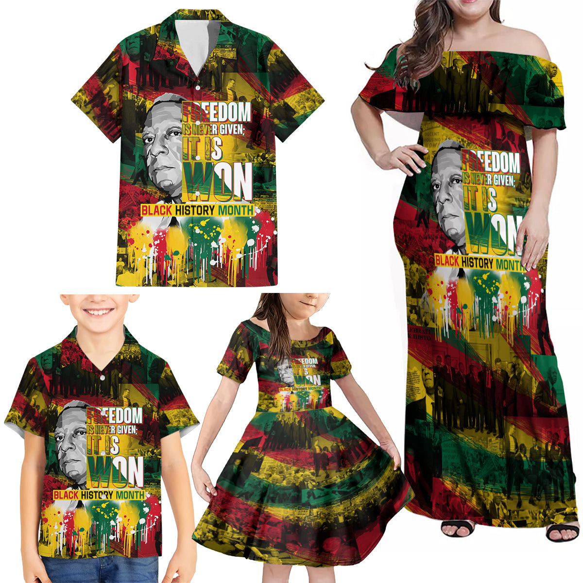 Freedom Is Never Given It Is Won Family Matching Off Shoulder Maxi Dress and Hawaiian Shirt Asa Philip Randolph - Wonder Print Shop