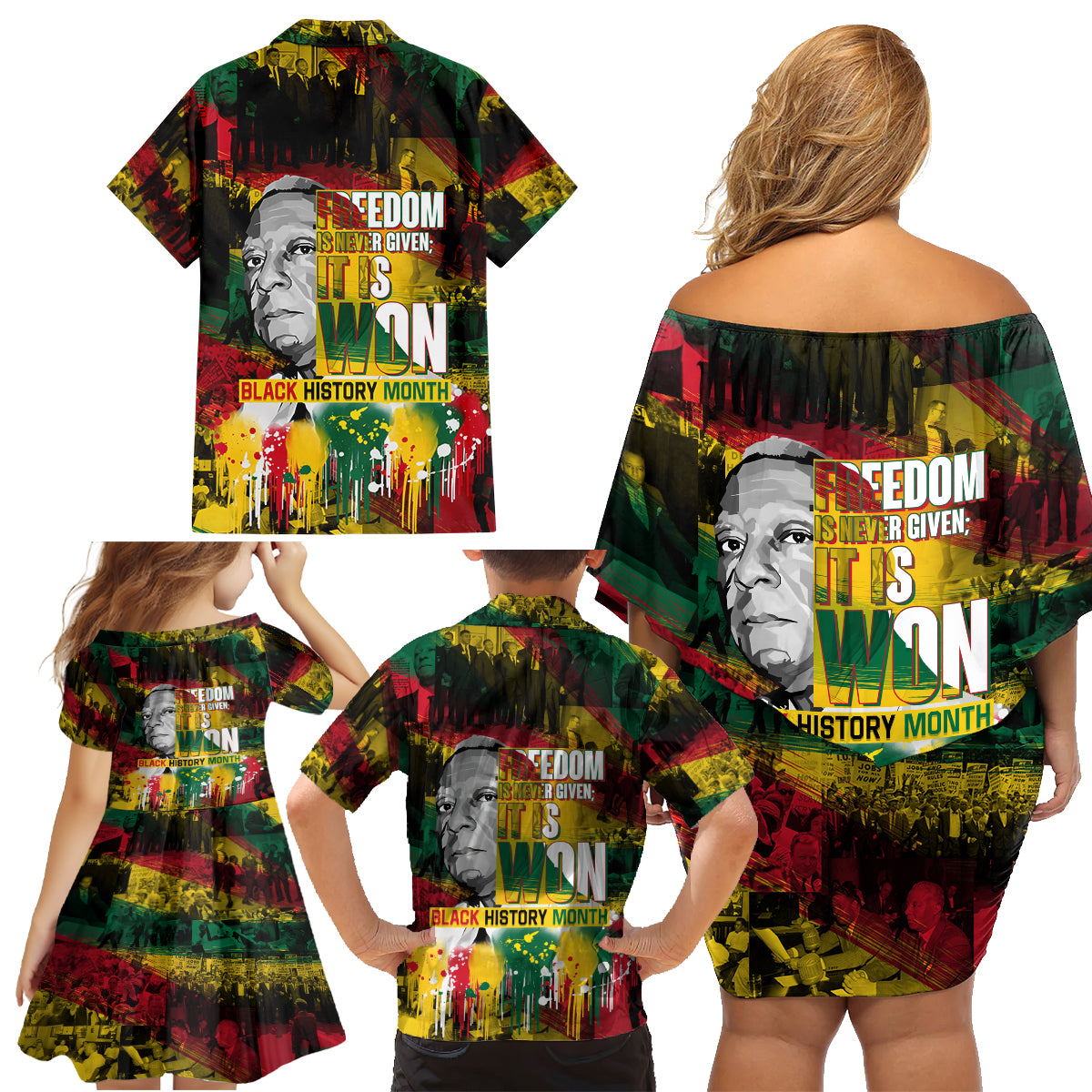 Freedom Is Never Given It Is Won Family Matching Off Shoulder Short Dress and Hawaiian Shirt Asa Philip Randolph - Wonder Print Shop