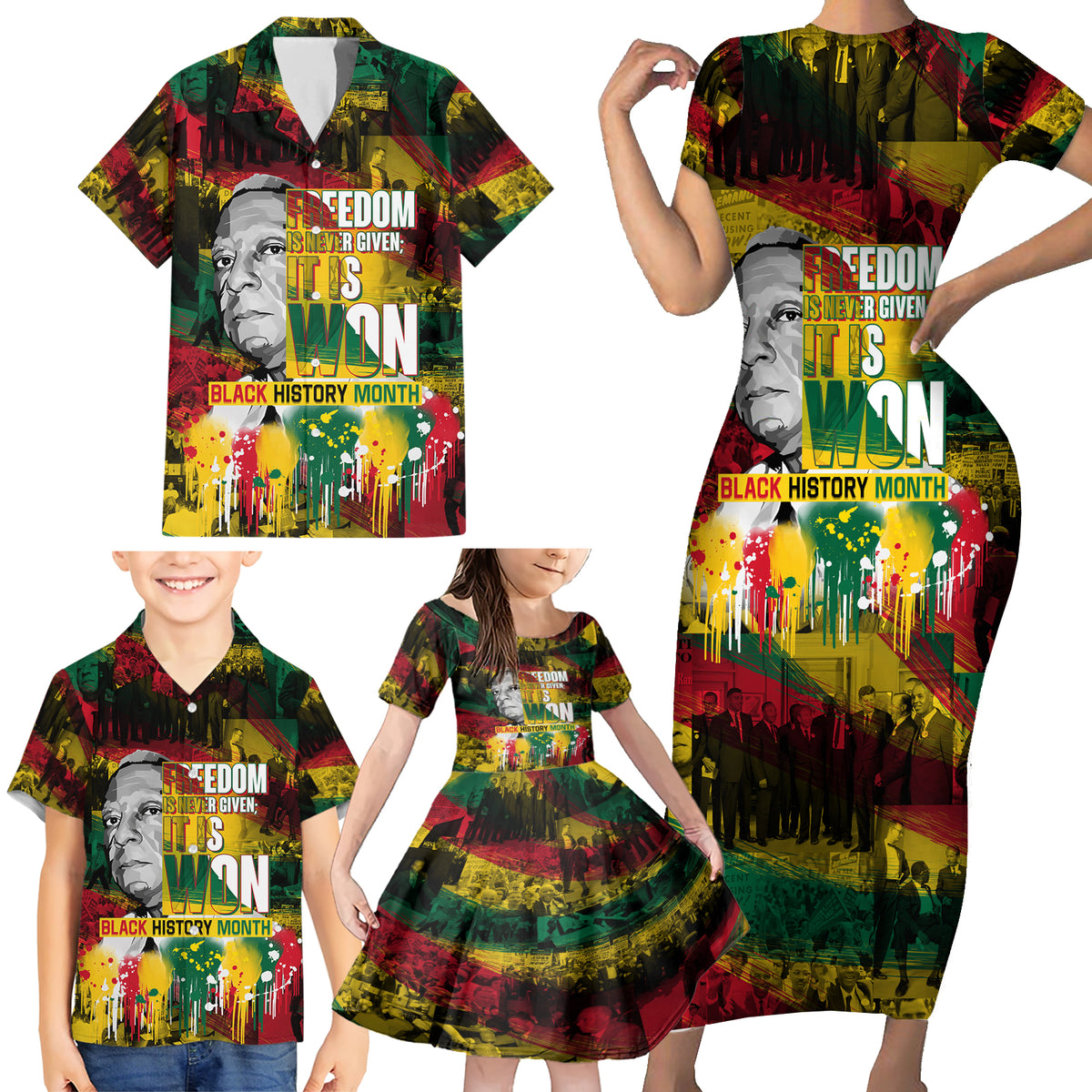 Freedom Is Never Given It Is Won Family Matching Short Sleeve Bodycon Dress and Hawaiian Shirt Asa Philip Randolph - Wonder Print Shop