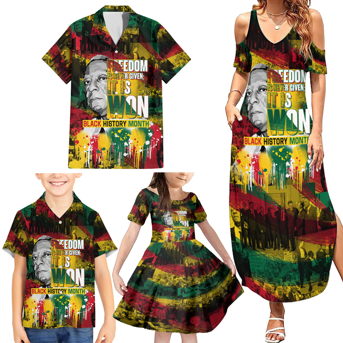Freedom Is Never Given It Is Won Family Matching Summer Maxi Dress and Hawaiian Shirt Asa Philip Randolph - Wonder Print Shop