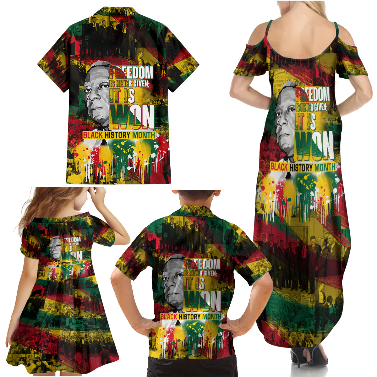 Freedom Is Never Given It Is Won Family Matching Summer Maxi Dress and Hawaiian Shirt Asa Philip Randolph - Wonder Print Shop