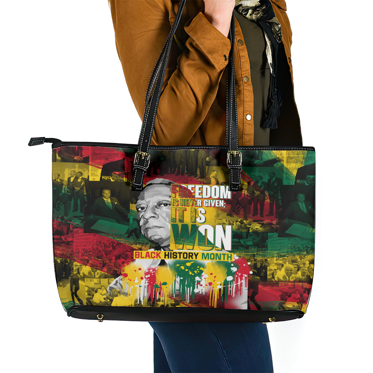 Freedom Is Never Given It Is Won Leather Tote Bag Asa Philip Randolph - Wonder Print Shop