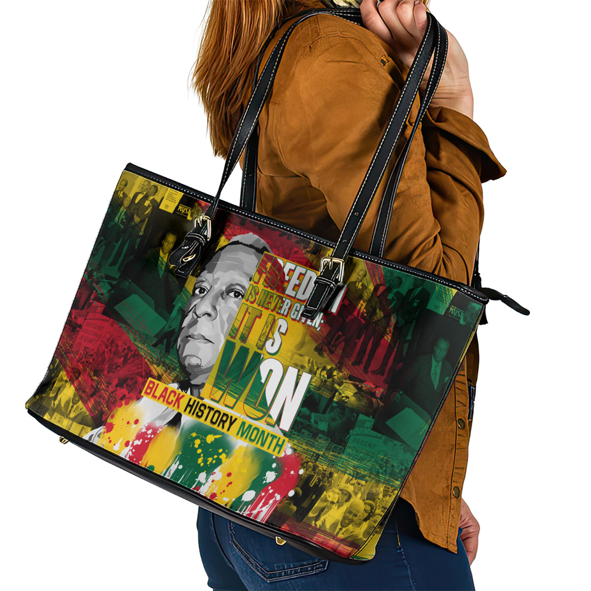 Freedom Is Never Given It Is Won Leather Tote Bag Asa Philip Randolph - Wonder Print Shop