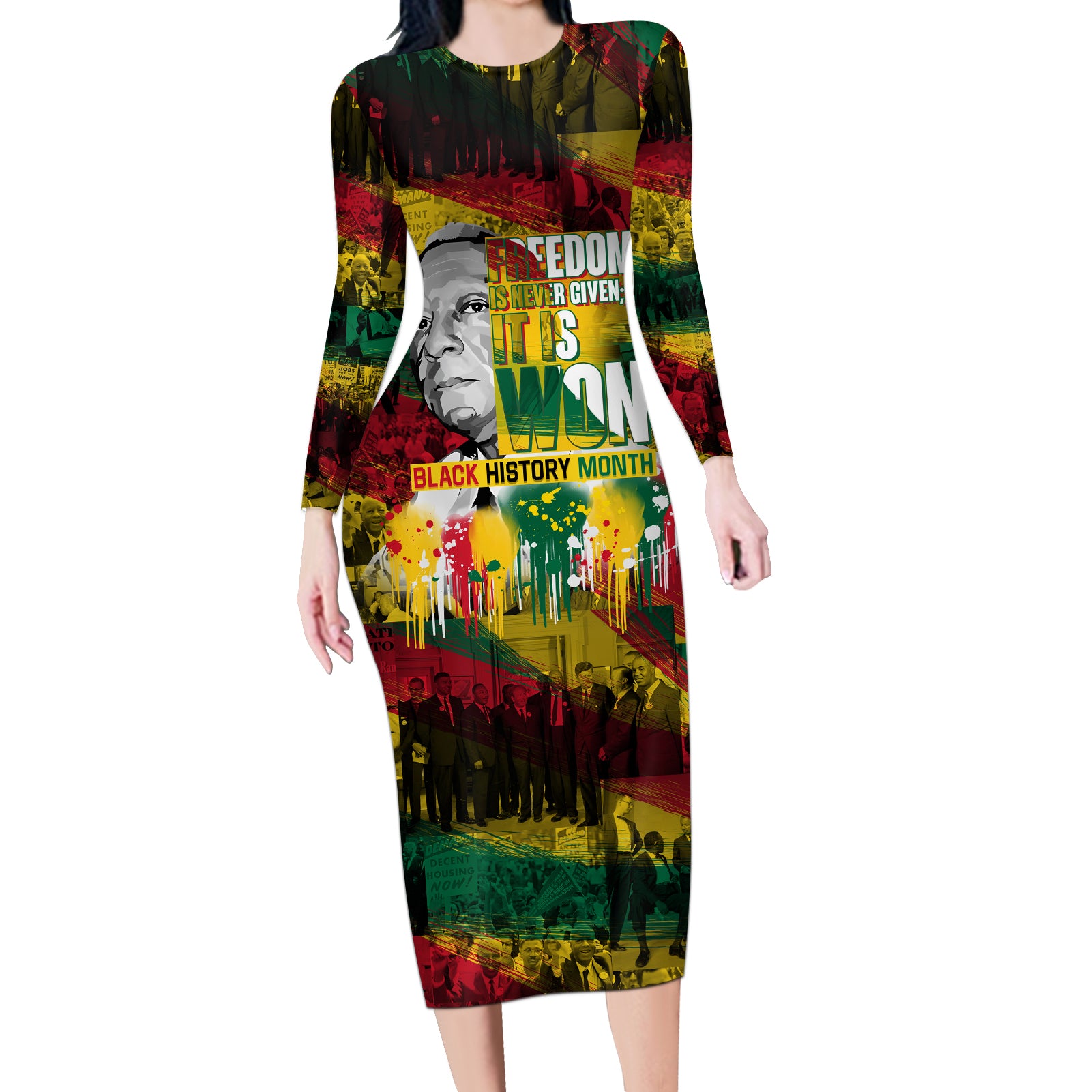 Freedom Is Never Given It Is Won Long Sleeve Bodycon Dress Asa Philip Randolph - Wonder Print Shop