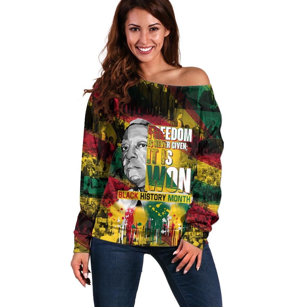 Freedom Is Never Given It Is Won Off Shoulder Sweater Asa Philip Randolph - Wonder Print Shop