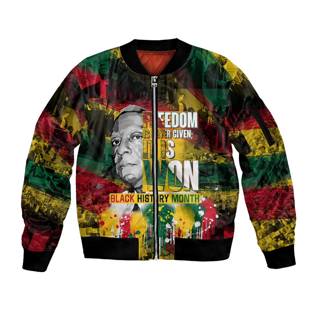 Freedom Is Never Given It Is Won Sleeve Zip Bomber Jacket Asa Philip Randolph - Wonder Print Shop