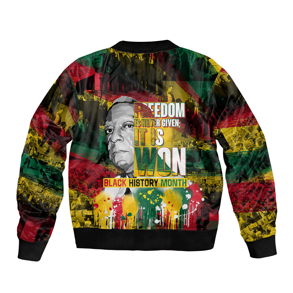 Freedom Is Never Given It Is Won Sleeve Zip Bomber Jacket Asa Philip Randolph - Wonder Print Shop