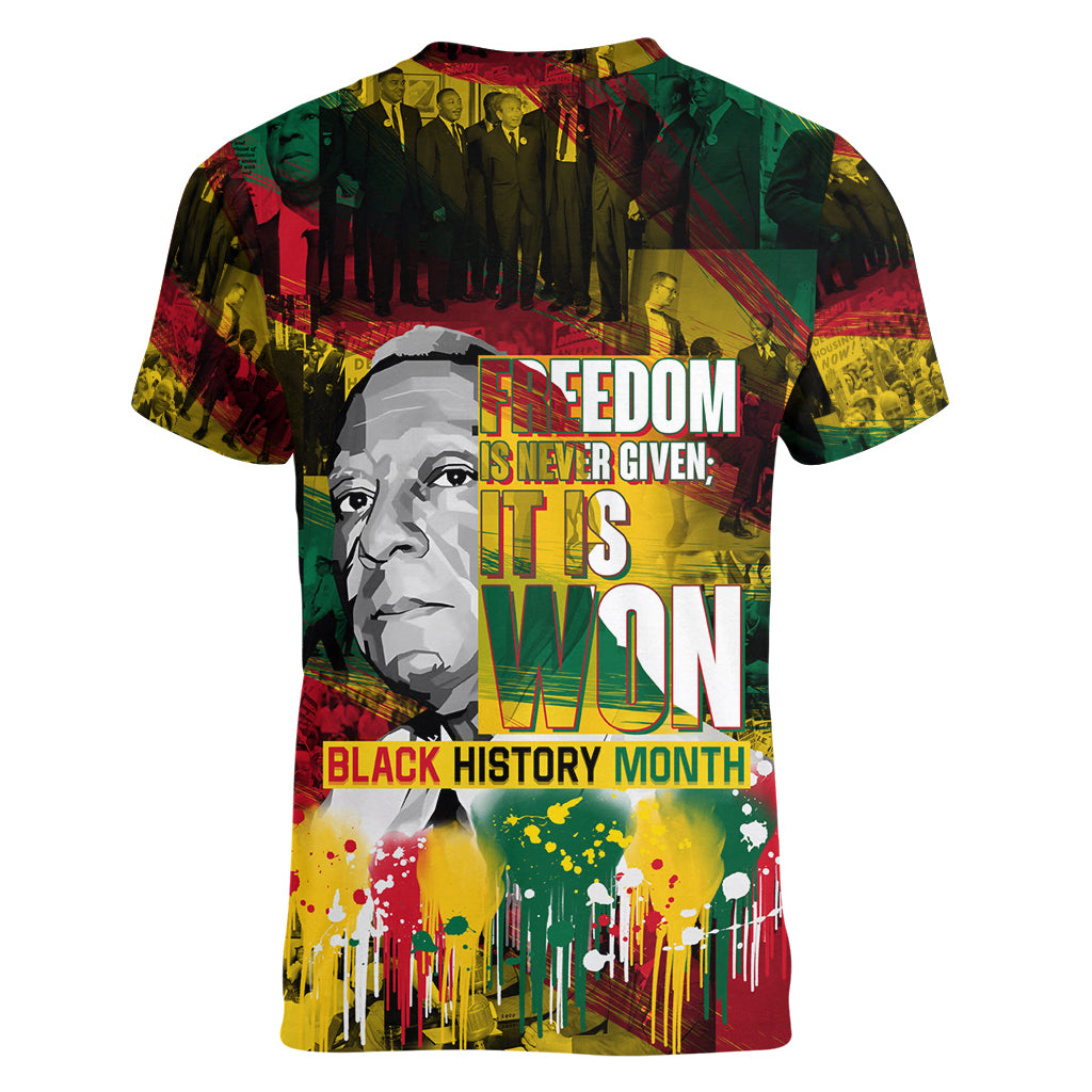 Freedom Is Never Given It Is Won Women V Neck T Shirt Asa Philip Randolph - Wonder Print Shop