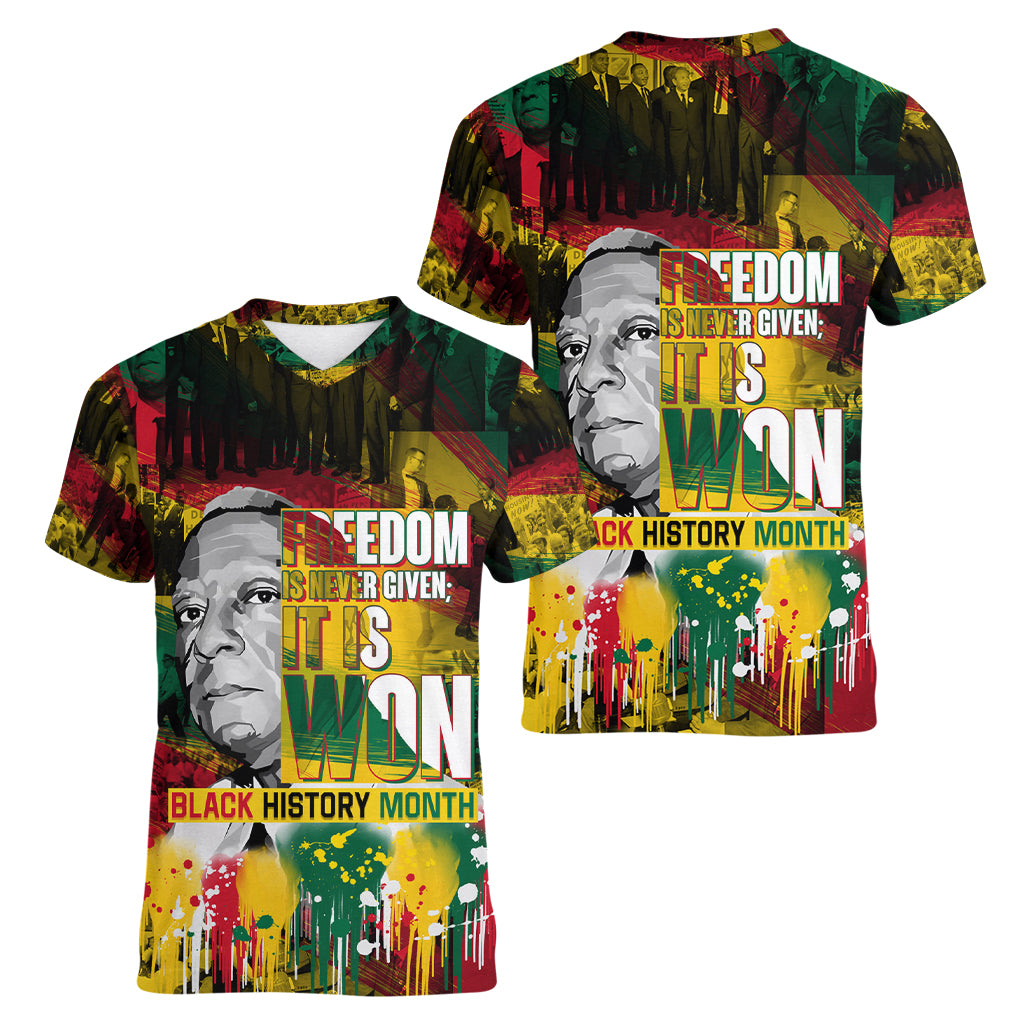 Freedom Is Never Given It Is Won Women V Neck T Shirt Asa Philip Randolph - Wonder Print Shop