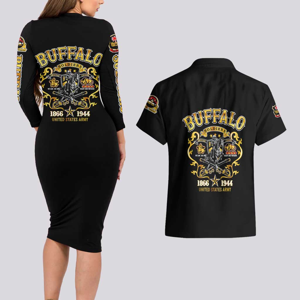 Buffalo Soldiers 1866-1944 Couples Matching Long Sleeve Bodycon Dress and Hawaiian Shirt American Legend