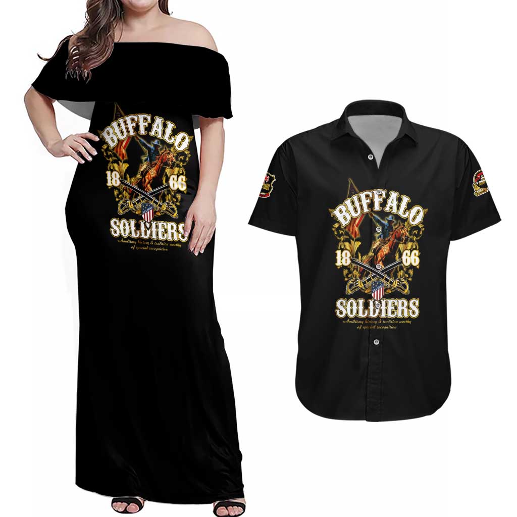 Buffalo Soldiers 1866-1944 Couples Matching Off Shoulder Maxi Dress and Hawaiian Shirt American Legend