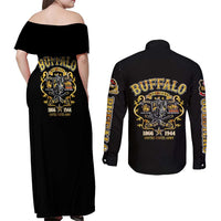 Buffalo Soldiers 1866-1944 Couples Matching Off Shoulder Maxi Dress and Long Sleeve Button Shirt American Legend