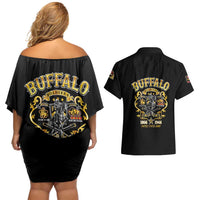 Buffalo Soldiers 1866-1944 Couples Matching Off Shoulder Short Dress and Hawaiian Shirt American Legend