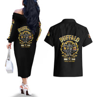 Buffalo Soldiers 1866-1944 Couples Matching Off The Shoulder Long Sleeve Dress and Hawaiian Shirt American Legend