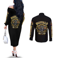 Buffalo Soldiers 1866-1944 Couples Matching Off The Shoulder Long Sleeve Dress and Long Sleeve Button Shirt American Legend