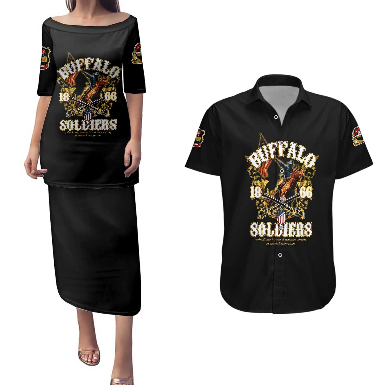 Buffalo Soldiers 1866-1944 Couples Matching Puletasi and Hawaiian Shirt American Legend