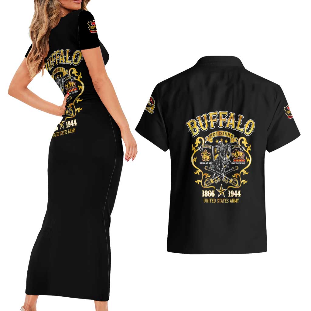 Buffalo Soldiers 1866-1944 Couples Matching Short Sleeve Bodycon Dress and Hawaiian Shirt American Legend