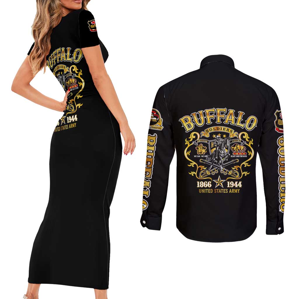 Buffalo Soldiers 1866-1944 Couples Matching Short Sleeve Bodycon Dress and Long Sleeve Button Shirt American Legend