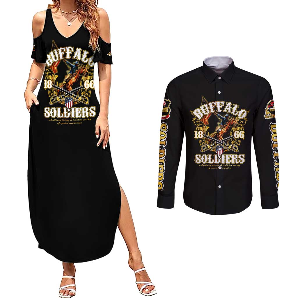 Buffalo Soldiers 1866-1944 Couples Matching Summer Maxi Dress and Long Sleeve Button Shirt American Legend