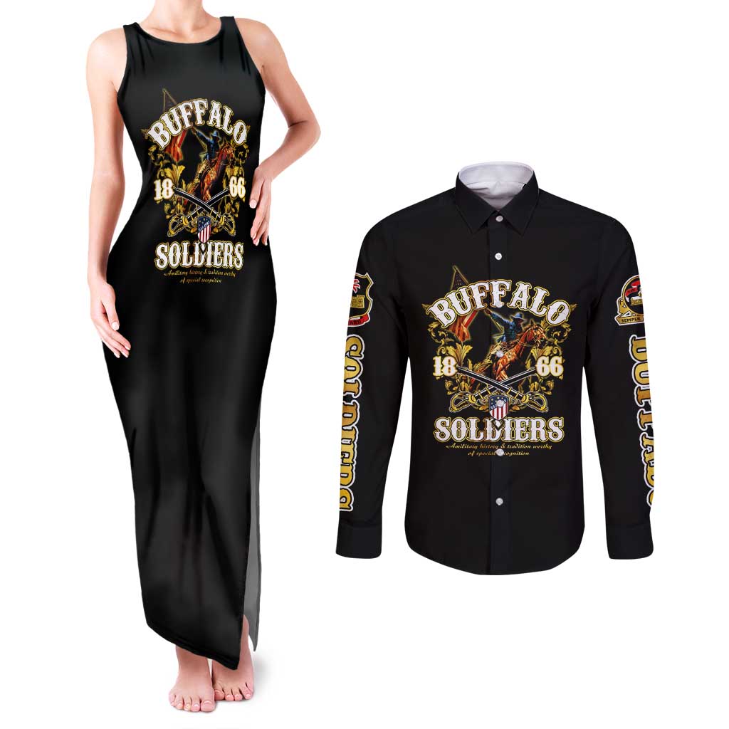 Buffalo Soldiers 1866-1944 Couples Matching Tank Maxi Dress and Long Sleeve Button Shirt American Legend
