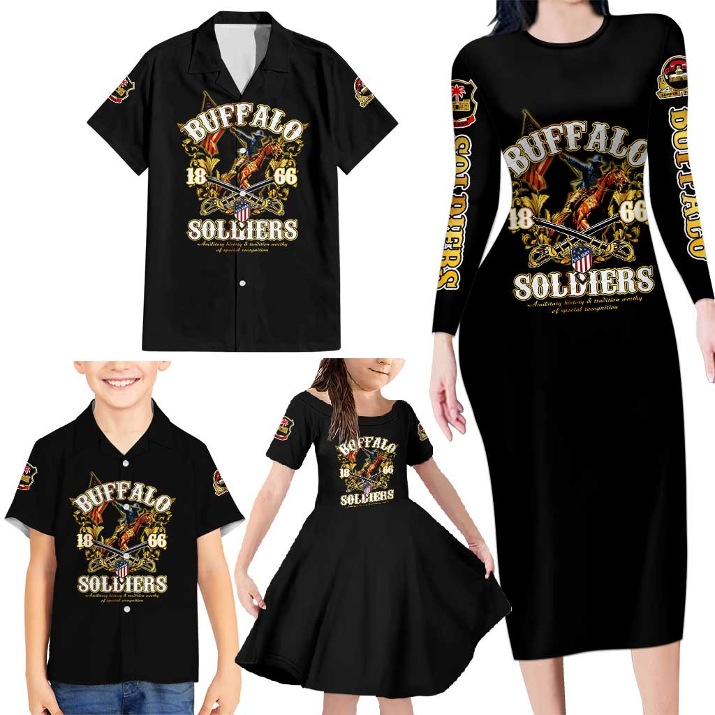 Buffalo Soldiers 1866-1944 Family Matching Long Sleeve Bodycon Dress and Hawaiian Shirt American Legend