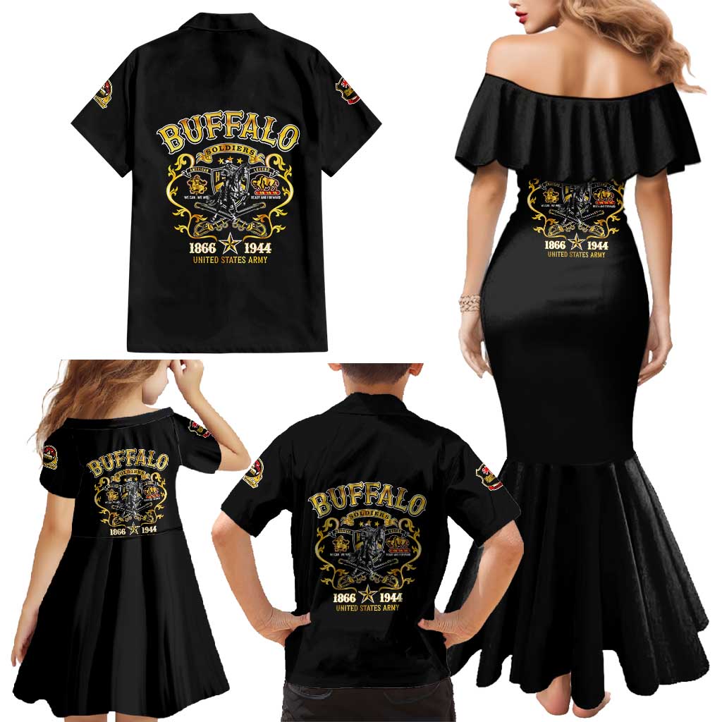 Buffalo Soldiers 1866-1944 Family Matching Mermaid Dress and Hawaiian Shirt American Legend