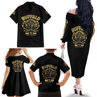 Buffalo Soldiers 1866-1944 Family Matching Off The Shoulder Long Sleeve Dress and Hawaiian Shirt American Legend