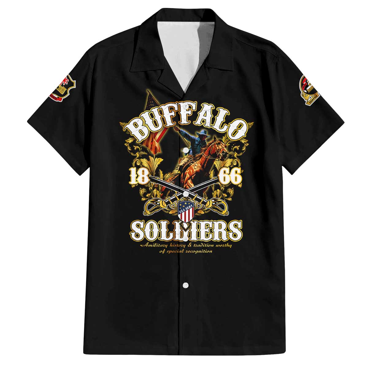 Buffalo Soldiers 1866-1944 Family Matching Off The Shoulder Long Sleeve Dress and Hawaiian Shirt American Legend