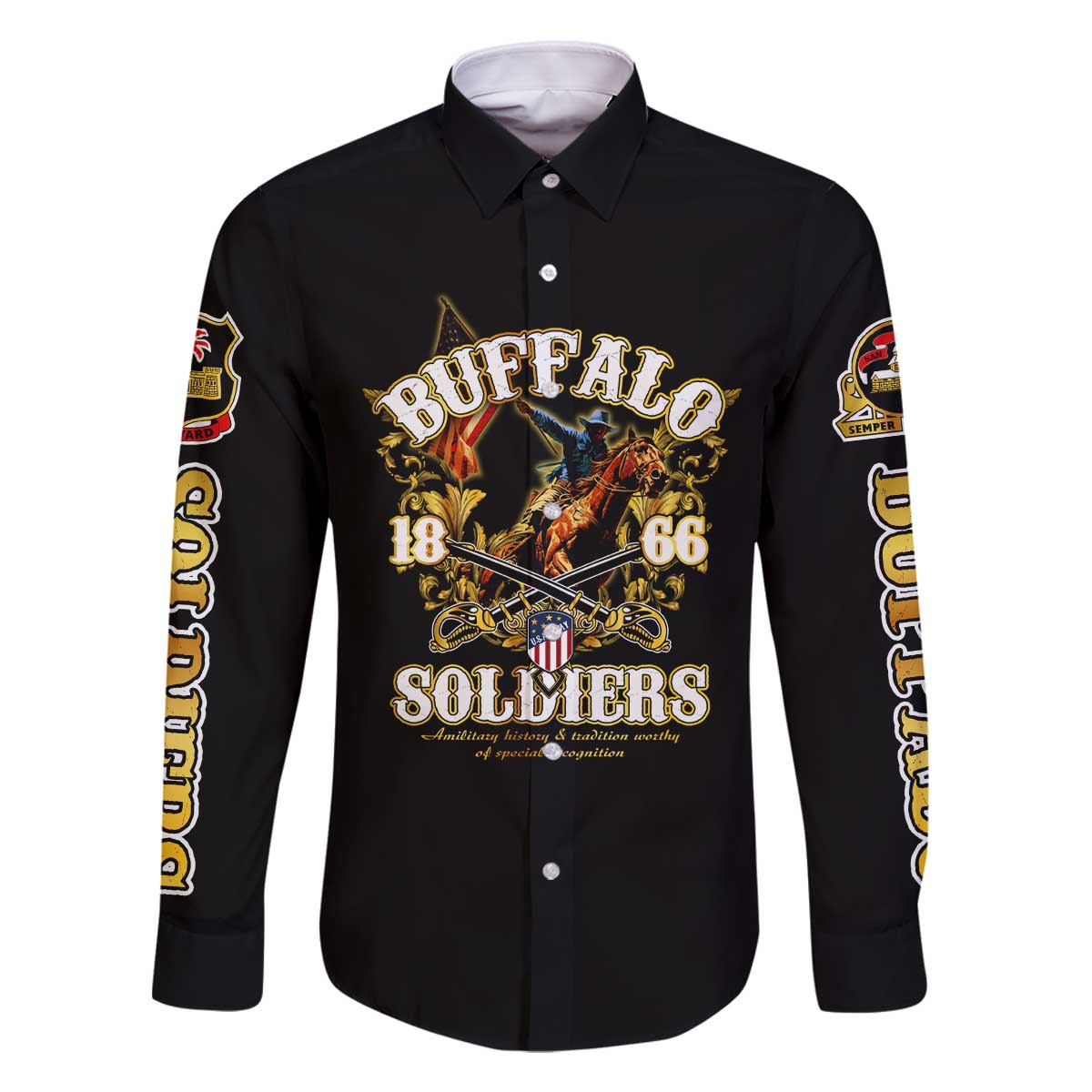 Buffalo Soldiers 1866-1944 Family Matching Off The Shoulder Long Sleeve Dress and Hawaiian Shirt American Legend