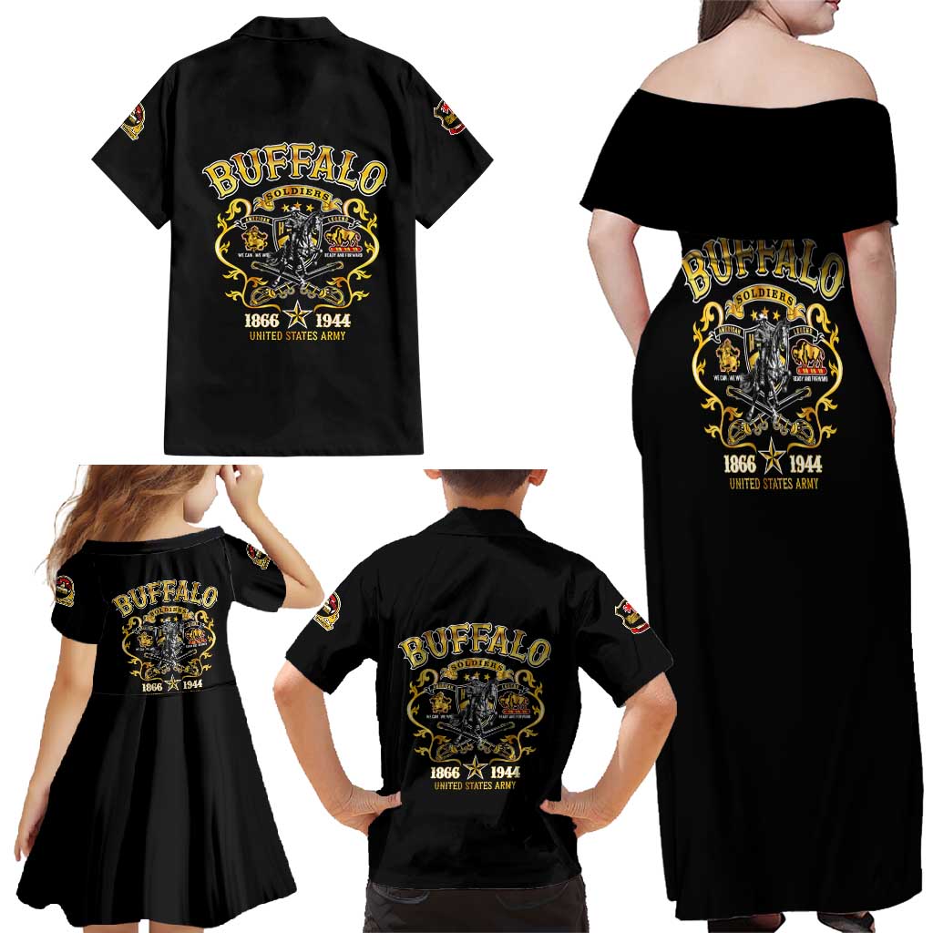 Buffalo Soldiers 1866-1944 Family Matching Off Shoulder Maxi Dress and Hawaiian Shirt American Legend