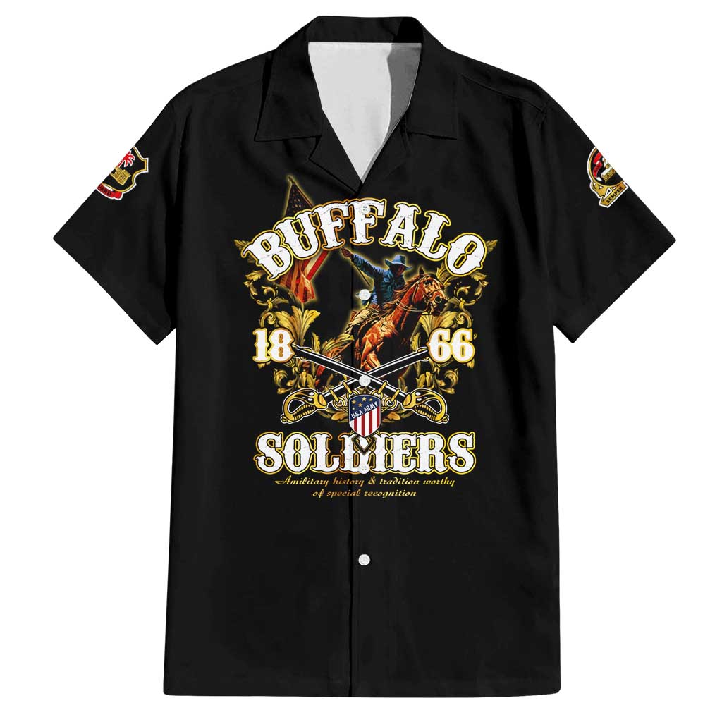 Buffalo Soldiers 1866-1944 Family Matching Off Shoulder Short Dress and Hawaiian Shirt American Legend