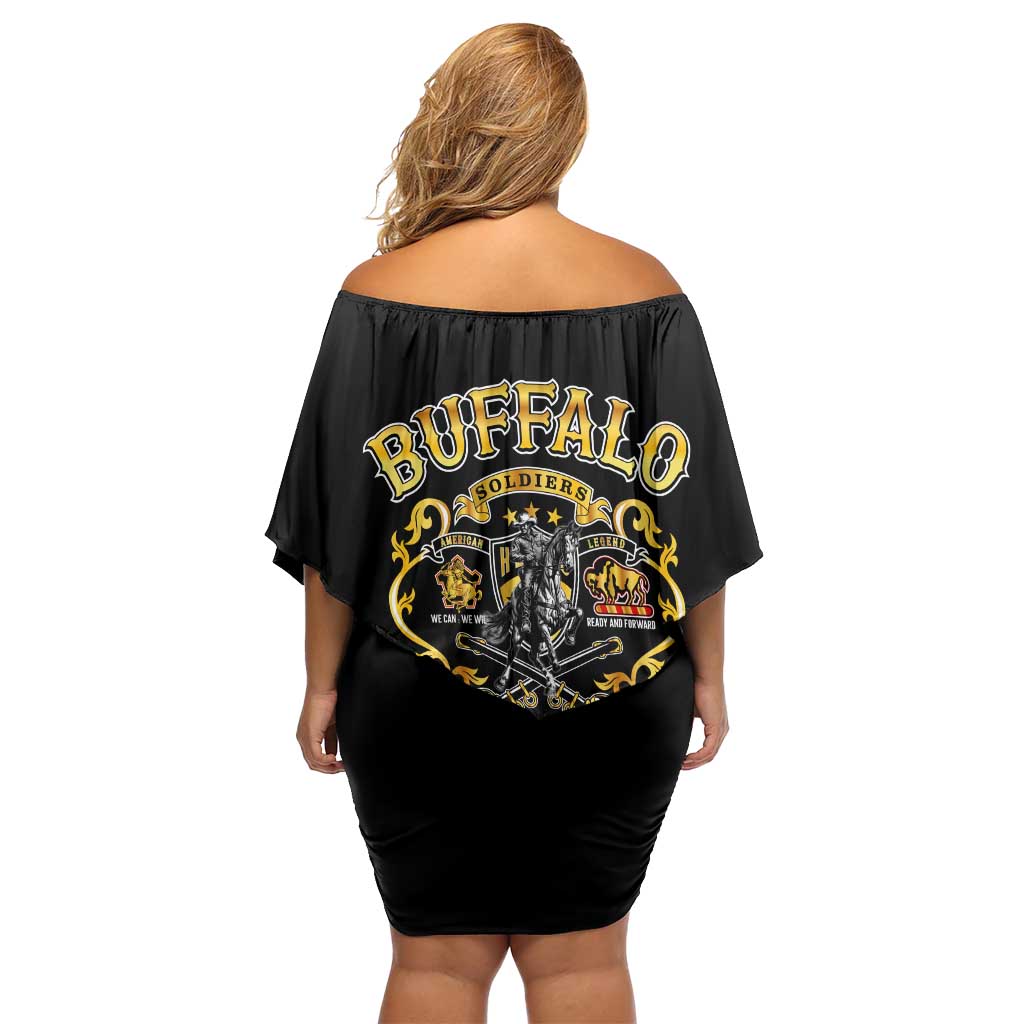 Buffalo Soldiers 1866-1944 Family Matching Off Shoulder Short Dress and Hawaiian Shirt American Legend