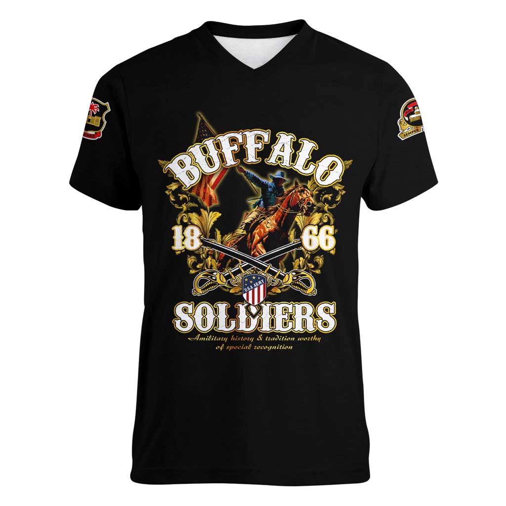 Buffalo Soldiers 1866-1944 Women V-Neck T-Shirt American Legend
